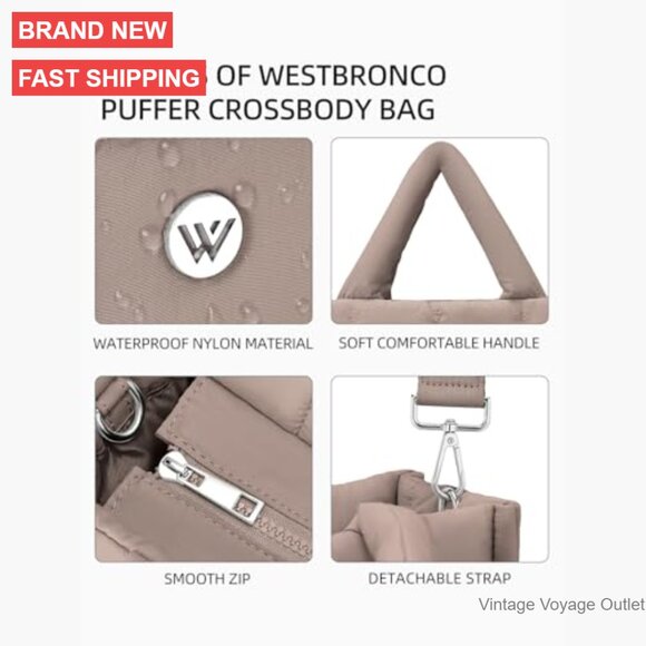 Puffer Crossbody Tote Bag Nylon Weekender Overnight Shoulder Handbag - Picture 5 of 7